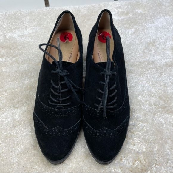 Ellen Tracy Black Tobin Oxford Suede Wedges Size 6 - Picture 2 of 11